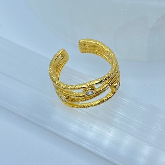 925 Sterling Silver Cubic Zirconia Irregular Vintage Stackable Ring - Picture 5 of 6